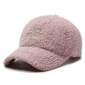 Gorra de béisbol rosa de sherpa con logotipo bordado de PRAIS en hilo dorado - Ajustable / Morado