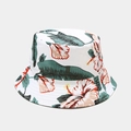 White bucket hat featuring tropical green leaf and red hibiscus flower print - M (56-58cm) / White Green Leaf Red Floral