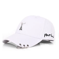 White cotton baseball cap with metal rings and Eiffel Tower pendant embroidery - S Kids (48CM-52CM) / Eiffel Tower / White