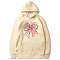Beige Christmas hoodie with bow graphic and 'OH Christmas Tree' print for couples - Khaki