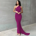 Elegantes lila rückenfreies Bodycon-Maxikleid mit einer Schulter und Raffung - Lila