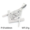 Silver hip hop lion head pendant with masonic logo and diamonds, 51x44mm, 21g - Silver Color Pendant No Chain (KP130479-MZOZ)