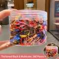 500-piece set of high-elasticity black and colorful hair ties in a clear cylinder jar - 2# Thickened Black/Color (500pcs Jar)