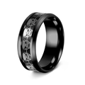 Macro detail of gothic black skull ring featuring polished edges and punk metal texture - Black Plated Base with Silver Skull
