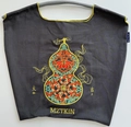 Bolso tote bordado gris oscuro con motivo de calabaza colorida y borde amarillo - Bolso de Calabaša de Año Nuevo Gris Oscuro
