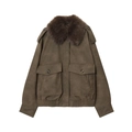 Veste marron vintage en suédine avec col en fourrure amovible et poches cargo - XS / Brun