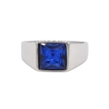 Silver stainless steel ring with a square blue gemstone inlay for men and women - Steel Deep Blue Stone