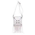 Borsa a tracolla bianca con cuciture a croce, borchie argento e lunghe frange - Bianco