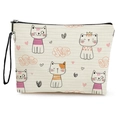 Cute cat print makeup bag with hand strap and yellow canvas finish for women - All-over Yellow Cats Pattern - With Strap (xy-085-4)