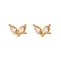 Orecchini a lobo in acciaio inossidabile dorato con petali di zircone taglio marquise - Due Foglie Mini Orecchini Bottone Zirconia - Bianco