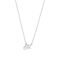 Elegante collana in argento sterling S925 con zircone quadrato e perla bianca tonda - Argento 925 / Oro Bianco