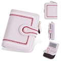 Short lavender faux leather wallet with zigzag embroidery, multi-card slots and mirror - Purple