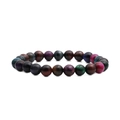 Natural tiger eye beaded bracelet featuring colorful multi-tone polished stones on white base - 8mm / Colorful Tiger Eye
