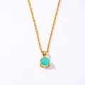 Collana in acciaio titanio dorato con pendente tondo in gemma verde e catena da 45 cm - Rotondo / Oro Ciano Tondo