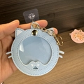 Light blue cat-shaped badge holder made of PU leather with clear window and gold chain - Sky Blue