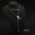 Elegant stainless steel long snake chain necklace with 1.5cm imitation pearl pendant - Single Large Round Pearl Style (1#)