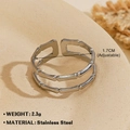 Adjustable silver-tone double-layer bamboo joint ring made of durable stainless steel - Double Layer Bamboo 561 / Steel
