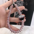 Pink and silver beaded phone strap with iridescent and black rhinestone heart pendant - Iridescent and Black Rhinestone Heart