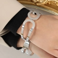Polished silver geometric U-link layered bangle in minimalist stainless steel - Z083-Steel Silver Bangle