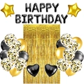 Set decorazione compleanno nero e oro con palloncini e tenda di sfondo a frange - Set di compleanno Oro Nero