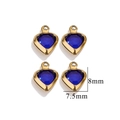 Set of four 8mm deep blue heart crystal pendants with golden stainless steel frames - Single Hole-Royal Blue / Gold