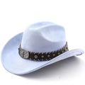 Light blue faux suede western cowboy hat with studded leather band and buffalo head buckle - M (56-58cm) / Light Sky Blue