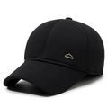 Winter black woolen baseball cap for men featuring a mountain metal logo and ear flaps - Adjustable / Black