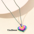 Iridescent heart-shaped stainless steel pendant necklace with 18k gold plating 15x20mm - Smooth 3D Heart / Colorful