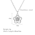 Elegant stainless steel clover flower necklace with white shell petals and small diamonds - Silver