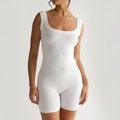 Weißer gerippter Yoga-Body mit U-Ausschnitt und ärmellosem Design für Fitness - S / Weiß