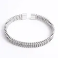 Minimalist silver braided mesh open bangle in stainless steel with polished end caps - Dense Mesh Pattern 4 / Steel