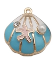 Cute gold seashell pendant with blue and white enamel, pink starfish and pearl inlay - Blue Enamel Alloy Starfish Pearl Shell