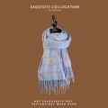 Light blue plaid winter scarf with heart embroidery and stylish tassel finish - Heart Embroidery OVE Tassel Sky Blue