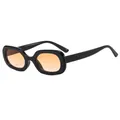 Retro oval sunglasses with glossy black frame and transparent orange lenses, model C9 - Black Frame Gradient Orange Lens