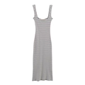 Women's blue and white striped knit midi dress with a slim fit and round neckline - XS / Blue and White Stripes