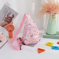 Detail of pink kids crossbody bag with moon and star prints and adjustable strap - Sky Moon Star