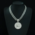 Silver Cuban link chain with a round iced-out Cancer zodiac medallion pendant - Cancer with 18inch Cuban Chain / Silver