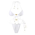 Detalle de bikini blanco con mariposas doradas y terminales metálicos en los lazos - M / Blanco