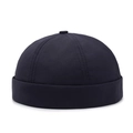 Minimalist navy blue miki hat in quick-dry fabric with retro cuff and top button detail - One Size(Adjustable) / Navy Blue