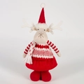 Plush Christmas reindeer figurine wearing red pointed hat and striped knit sweater - 30CM Red Reindeer Style