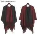 Doppelseitiger Strickschal in Schwarz und Bordeaux mit Fransen am Saum - 2# Schwarz + Bordeaux