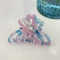 Elegant pink and blue acetate flower hair claw clip with rhinestones and marble pattern - Purple Blue Dream - Rhinestone