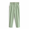 Pantalón verde menta de tiro alto y corte entallado con cinturón a juego para mujer - XS / Verde claro