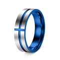 Anello da uomo in acciaio inossidabile con finitura spazzolata argento e croce blu - US 8 / Blu