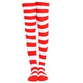 Classic red and white striped over-the-knee socks with elastic fabric for women - White & Red Wide Stripes