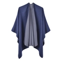 Close-up of navy blue and grey reversible poncho shawl with soft draping fabric - TR Dark Blue and Gray Color Block