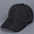 Detail of lightweight quick-dry black baseball cap showing nylon fabric and stitching - M (56-58cm) / Black