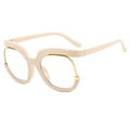 Retro milk tea and gold y2k oversized square frame glasses for women in a 45-degree view - Off-white