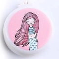Portable white folding hairbrush with pink mermaid illustration and compact mirror - Mermaid 002