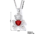 Detail of silver bear pendant with red heart zircon and white stone pave setting - Silver Red Heart (N00322-5)
